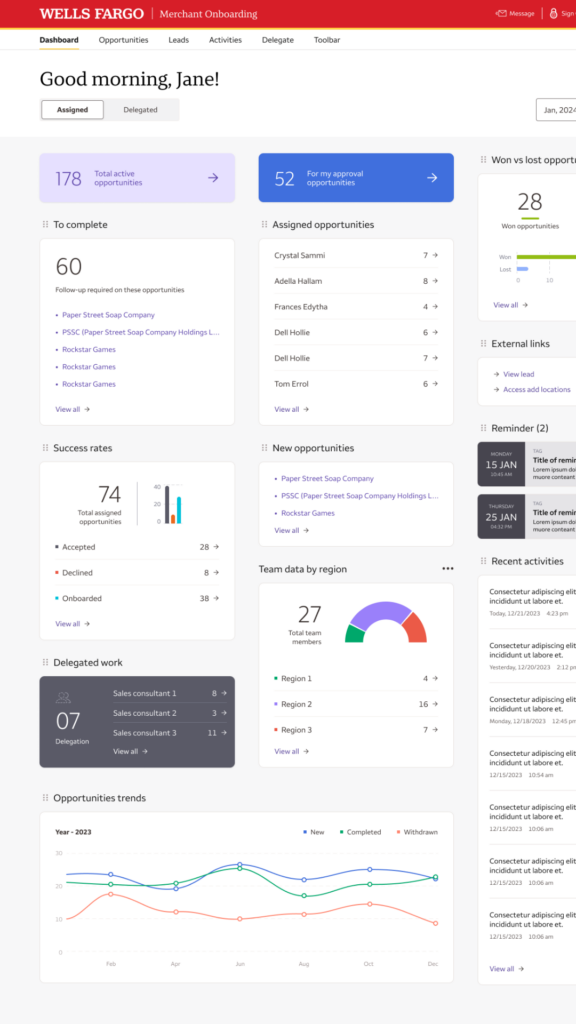 Merchant Services dashboard alternate view